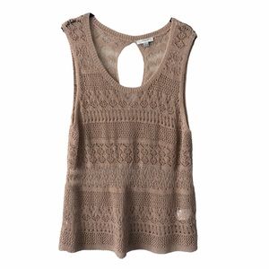 Backdrop Tan Crochet Knit Top XL